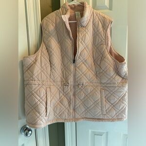 Time & Tru Blush Pink Quilted Reversible Vest with Pockets, Womens Plus Size 3x